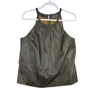 Sunday in Brooklyn Olive Green Faux Leather Halter Neck Top Size Medium Vegan